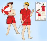 1950s Vintage New York Sewing Pattern 645 Uncut Little Boy's Swim Suit & Shirt Sz 8