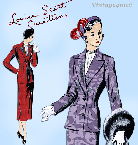 New York 652: 1950s Uncut Misses Louise Scott Suit Sz 36B Vintage Sewing Pattern
