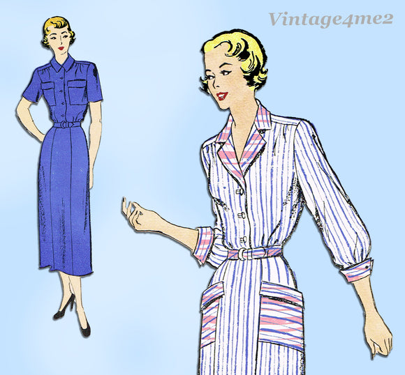 1950s Vintage New York Sewing Pattern 654 Uncut Shirtwaist Dress Size 34 Bust