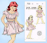 1950s Vintage New York Sewing Pattern 722 Uncut Little Girls 2 PC Playsuit Sz 10