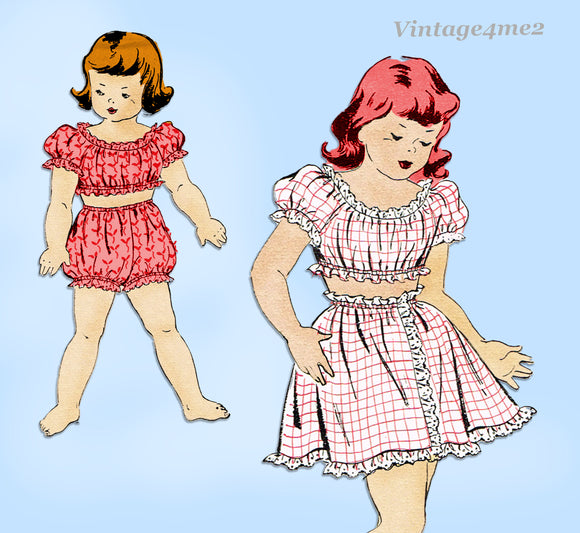 1950s Vintage New York Sewing Pattern 722 Uncut Little Girls 2 PC Playsuit Sz 10