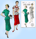New York 727: 1950s Uncut Misses Peplum Suit Size 31 Bust Vintage Sewing Pattern
