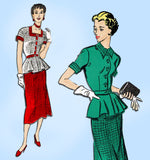 New York 727: 1950s Uncut Misses Peplum Suit Size 31 Bust Vintage Sewing Pattern