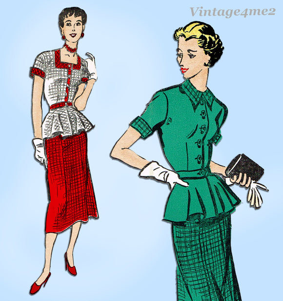 New York 727: 1950s Uncut Misses Peplum Suit Size 31 Bust Vintage Sewing Pattern