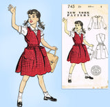 1950s Vintage New York Sewing Pattern 743 Uncut Little Girls Jumper & Blouse Sz8