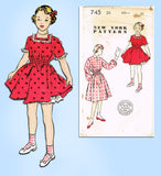 1950s Vintage New York Sewing Pattern 745 Cute Uncut Little Girls Dress Size 10