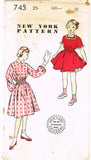 1950s Vintage New York Sewing Pattern 745 Cute Uncut Little Girls Dress Size 10