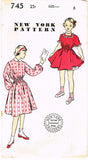 1950s Vintage New York Sewing Pattern 745 Cute Uncut Toddler Girls Dress Size 6