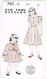 1950s Vintage New York Sewing Pattern 763 Uncut Little Girls Sunday Dress Sz 12