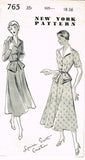 New York 765: 1950s Uncut Designer Peplum Dress Sz 36 B Vintage Sewing Pattern