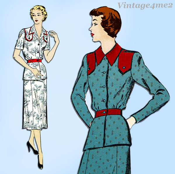New York 772: 1950s Uncut Misses Peplum Suit Size 36 Bust Vintage Sewing Pattern