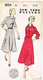 New York 804: 1950s Uncut Misses Street Dress Size 32 B Vintage Sewing Pattern