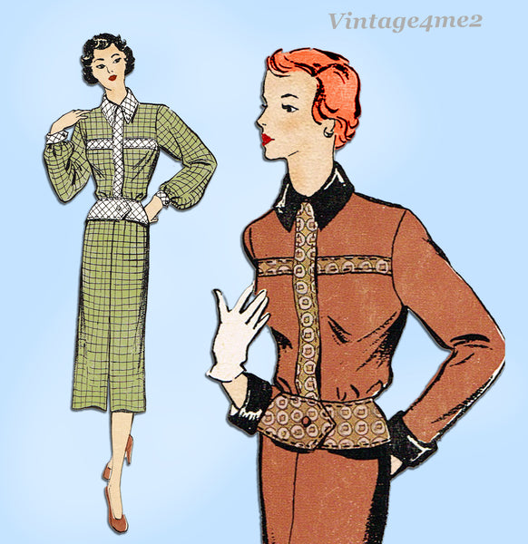 New York 826: 1950s Uncut Misses Peplum Suit Size 32 Bust Vintage Sewing Pattern