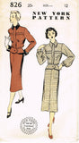 New York 826: 1950s Uncut Misses Peplum Suit Size 30 Bust Vintage Sewing Pattern