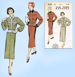 New York 826: 1950s Uncut Misses Peplum Suit Size 32 Bust Vintage Sewing Pattern