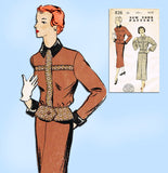 New York 826: 1950s Uncut Misses Peplum Suit Size 32 Bust Vintage Sewing Pattern