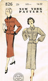 New York 826: 1950s Uncut Misses Peplum Suit Size 32 Bust Vintage Sewing Pattern