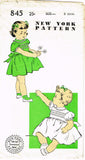 1950s Vintage New York Sewing Pattern 845 Sweet Uncut Baby Girls Dress Sz 6 mos