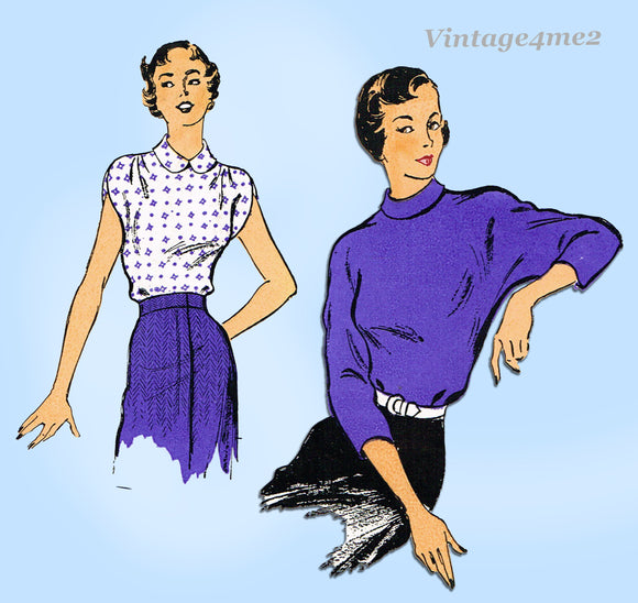 New York 864: 1950s Uncut Misses Kimono Blouse Sz 29 B Vintage Sewing Pattern