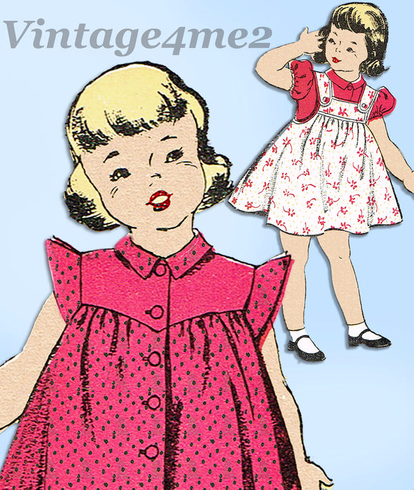 New York 1283: 1950s Uncut Baby Girls Dress & Pinafore Sz2 Vintage Sewing Pattern - Vintage4me2
