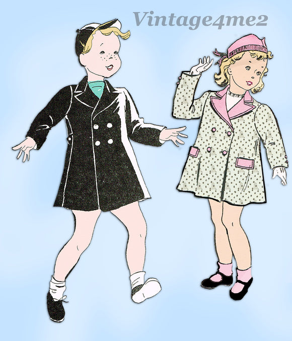 New York 1326: 1940s Uncut Baby Girls Coat & Hat Sz 2 Vintage Sewing Pattern - Vintage4me2