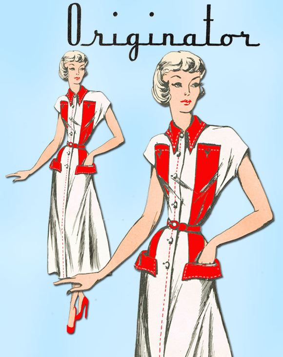1940s Very Rare Originator Designer Pattern 276 Misses' Dress w Banded Trim 30B - Vintage4me2
