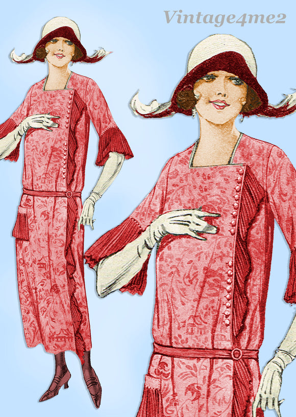 Pictorial Review 1893: 1920s Misses Flapper Dress Sz 37 B Vintage Sewing Pattern
