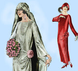 Pictorial Review 1940: 1920s Womens Flapper Wedding Dress Sz 42B Vintage Sewing Pattern