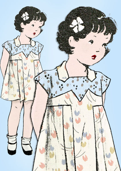1930s Vintage Pictorial Review Sewing Pattern 6039 Uncut Girls Art Deco Dress Sz 8 - Vintage4me2