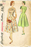1950s Vintage Simplicity Sewing Pattern 1532 Misses Cocktail Dress Size 14 32 B