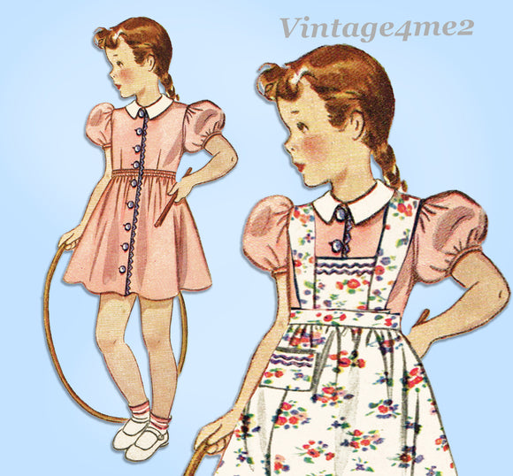 Simplicity 2469: 1940s Uncut Girls Dress and Apron Sz 6 Vintage Sewing Pattern