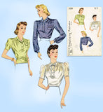 Simplicity 3328: 1940s Misses WWII Blouse Size 34 Bust Vintage Sewing Pattern