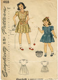 1940s Vintage Simplicity Sewing Patern 4103 Sweet WWII Toddler Girls Day Dress