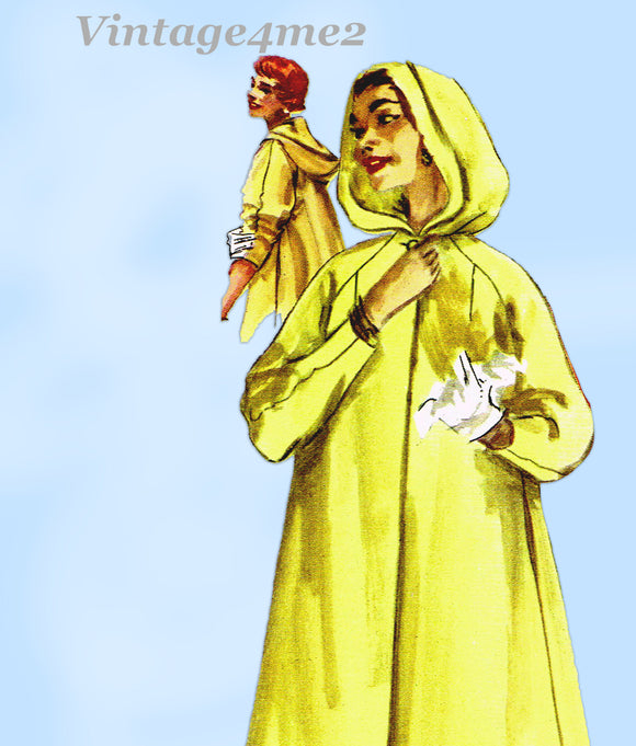 1950s Vintage Simplicity Sewing Pattern 1928 Simple Misses Hooded Coat Size 32 B