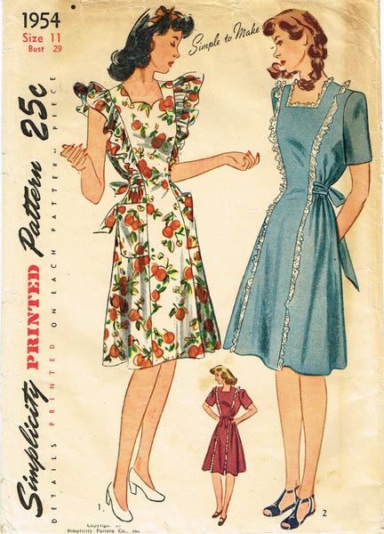 Simplicity 1954: 1940s Petite Misses Pinafore Dress 29B Vintage Sewing Pattern