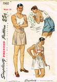 Simplicity 1960: 1940s Classic Men's Boxer Shorts Sz 34 W Vintage Sewing Pattern