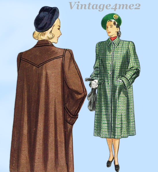 Simplicity 2232: 1940s Stylish Women's Coat Size 36 Bust Vintage Sewing Pattern