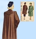 Simplicity 2232: 1940s Stylish Women's Coat Size 36 Bust Vintage Sewing Pattern