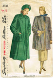 Simplicity 2331: 1940s Stylish Women's Coat Size 36 Bust Vintage Sewing Pattern