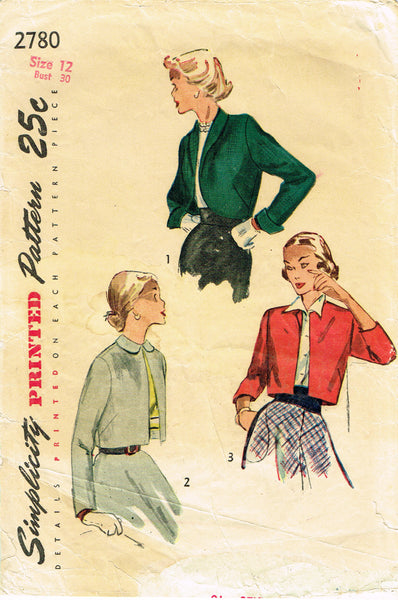 1940s Vintage Simplicity Sewing Pattern 2780 Stylish Misses Bolero Set Sz 34 B