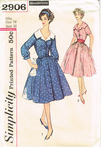 Simplicity 2906: 1950s Uncut Misses Shirtwaist Dress 36B Vintage Sewing Pattern