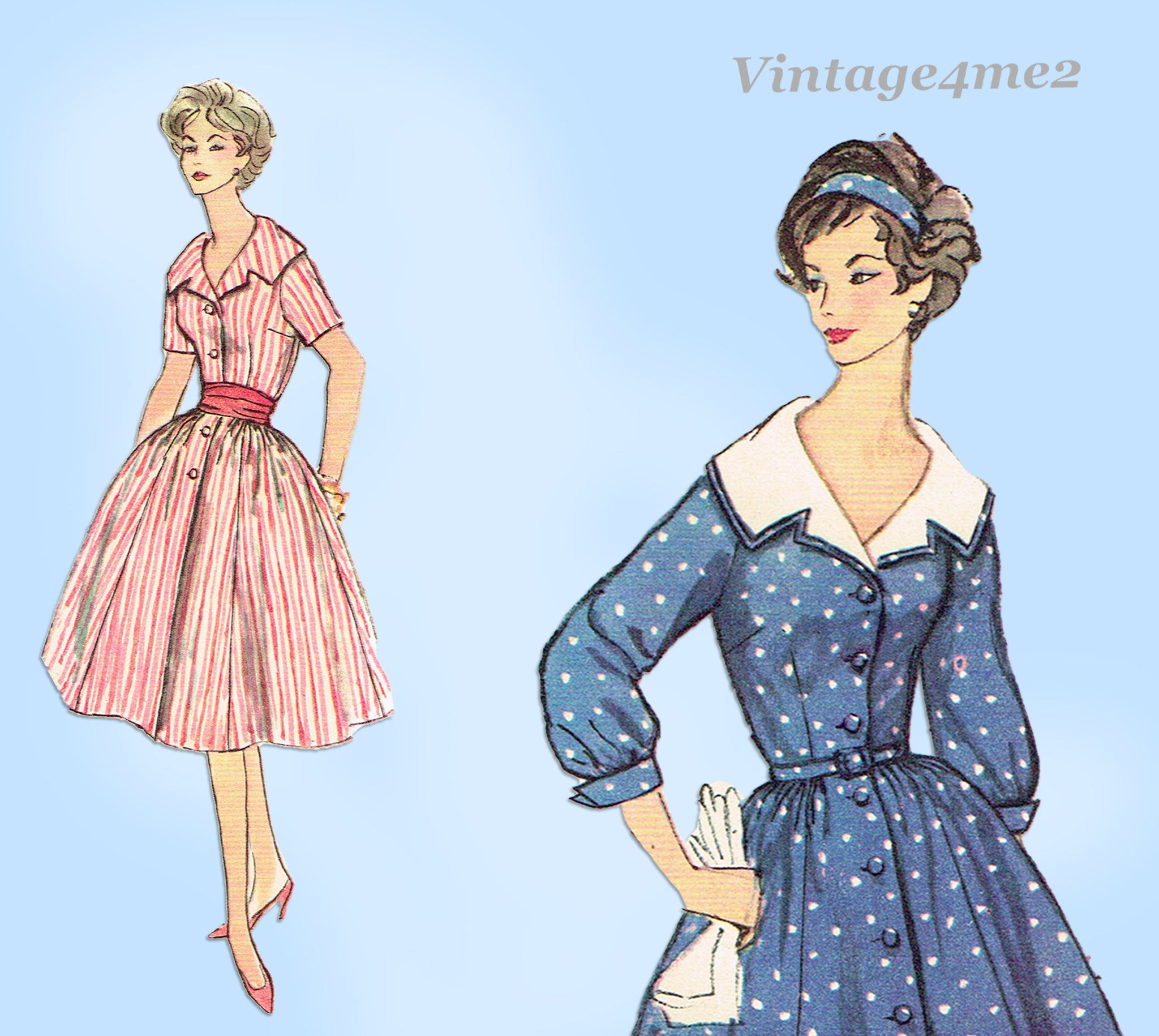 1950s ROCKABILLY Shirtwaist Dress Pattern SIMPLICITY 1282 Two Versions Bust  34 Vintage Sewing Pattern