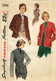Simplicity 2936: 1940s Misses Jacket or Blazer Sz 34 Bust Vintage Sewing Pattern