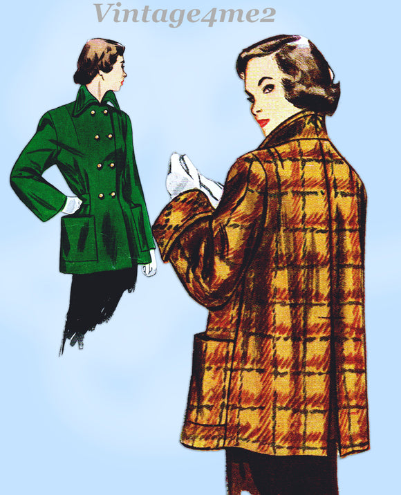 Simplicity 2949: 1940s Stylish Women's Coat Size 32 Bust Vintage Sewing Pattern