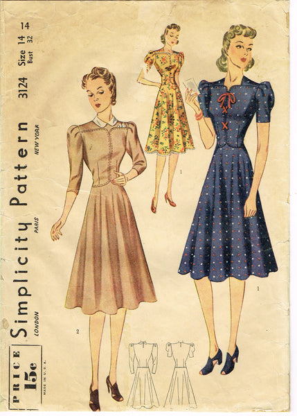 Simplicity 3124: 1930s Misses Street Dress Size 32 Bust Vintage Sewing Pattern