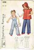 1940s Vintage Simplicity Pattern 3398 Little Girls Overalls & Smock Sz 10