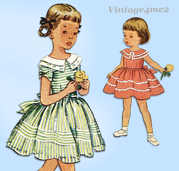 1950s Vintage Simplicity Sewing Pattern 3567 Cute Toddler Girls Dress Size 6