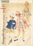 1960s Vintage Simplicity Sewing Pattern 3803 Girls Dress Coat Tulip Hat - Size 4