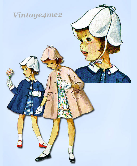 1960s Vintage Simplicity Sewing Pattern 3803 Girls Dress Coat Tulip Hat