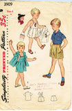 1950s Vintage Simplicity Sewing Pattern 3909 Cute Baby Boys Cowboy Overalls - Size 4